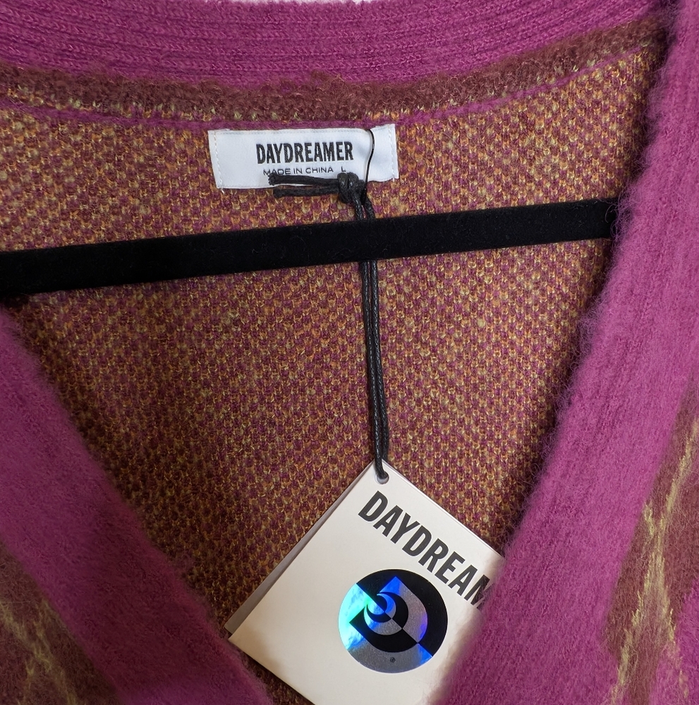 NWT Large Daydreamer Fuschia Sunset Argyle Cropped Plaid Cardigan Sweater - Picture 4 of 4